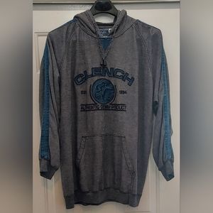 CLENCH JEANS MEN'S BLUE & DENIM LONG SLEEVE PULLOVER HOODIE SWEATSHIRT SIZE 2XL